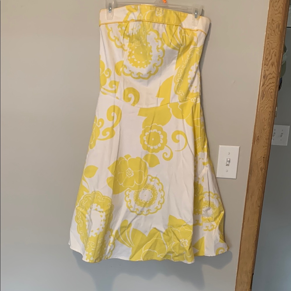 Yellow and White Strapless Dress